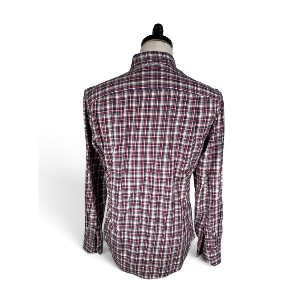Teddy Stratford Shirt Mens Size 2 Red Blue Gray Check Zipfit Button Down - Picture 4 of 8
